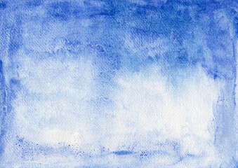 Abstract background, blue watercolor on paper texture
