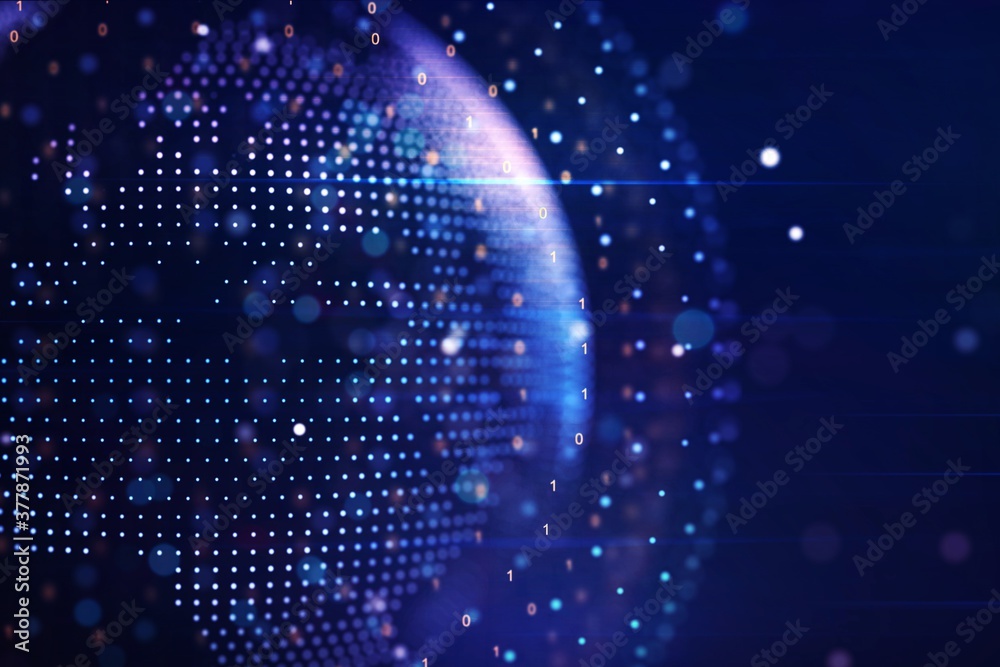 Aufkleber Abstract graphic world map illustration on blue background, big data and networking concept. 3D Rendering
