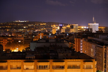 Panoramic view of Barcelona at night. Catalonia,Spain
