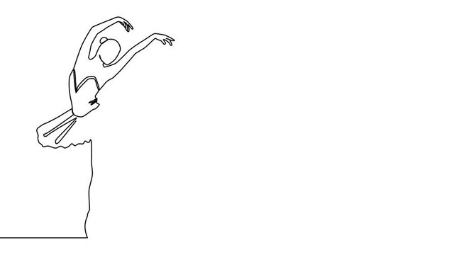 Self drawing animation of continuous line drawing of woman ballet dancer