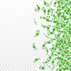 American dollar notes falling. Small USD bills on 