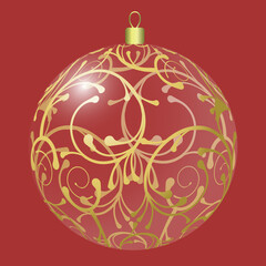 Vector realistic christmas ball. Transparent white ball with floral ornament
