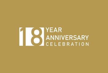 18 years anniversary celebration logotype on gold Background