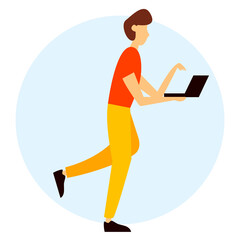 Man working at a computer. Vector illustration in flat style.