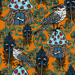 Halloween Tattoo cartoon old school style  watercolor  bohemian gypsy For wrapping paper, cards, posters, banners autumn holiday party