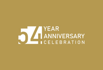 54 years anniversary celebration logotype on gold Background
