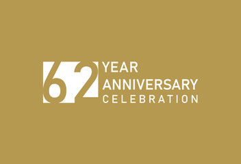 62 years anniversary celebration logotype on gold Background