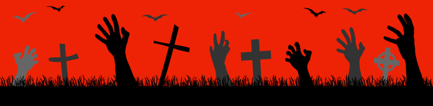 halloween zombie hands with grave stones