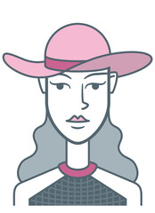 Glamorous girl. Stylized avatar of an attractive young woman, colored with gray and pink tones.