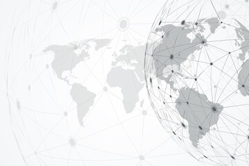 Global network connections with world map. Internet connection background. Abstract connection structure. Polygonal space background, illustration.