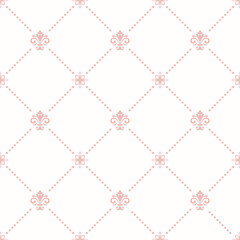 Seamless vector pattern. Modern geometric ornament with pink royal lilies. Classic vintage background