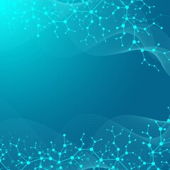 Scientific molecule background with flow waves for medicine, science, technology, chemistry. Wallpaper or banner with a DNA molecules. Geometric dynamic linear waves illustration.