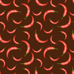 Watercolor seamless pattern hot chili pepper on brawn background