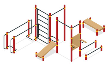 Isometric outdoor exercise equipment, outdoor sports ground. Element and equipment for urban outdoor training.