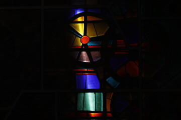 Colorful stained glass on a facade