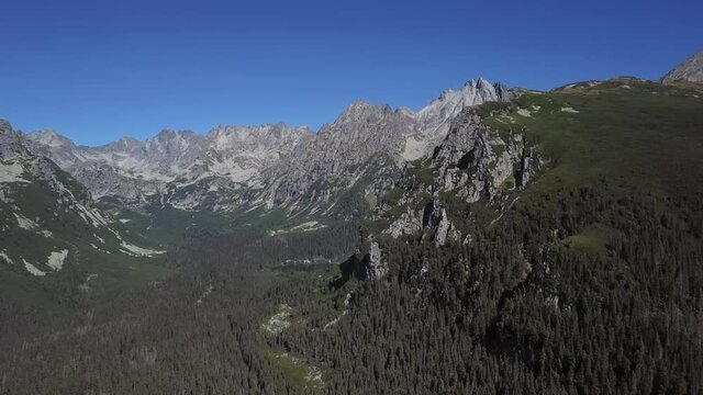 Aerial view of Popradske pleso lake and Mengusovska dolina valley in High Tatras mountains, Slovakia