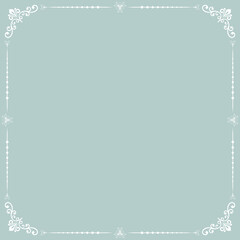 Classic vector square frame with arabesques and orient elements. Abstract light blue and white ornament with place for text. Vintage pattern