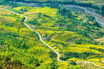 Amazing landscape in Northwest Vietnam. Terraced fields in Ta Xua, Bac Yen, Son La province,...