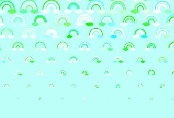 Light Green vector backdrop with rainbows, clouds.