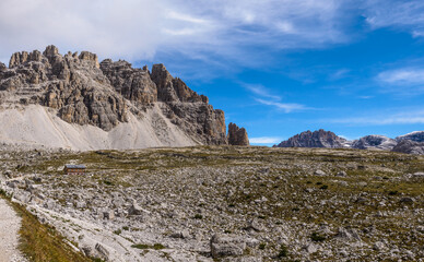 Tre Cime (Three Peaks) di Lavaredo (Drei Zinnen) , are three of the most famous peaks of the Dolomites, in the Sesto Dolomites, Italy, Europe