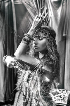 beautiful young gypsy style woman portrait