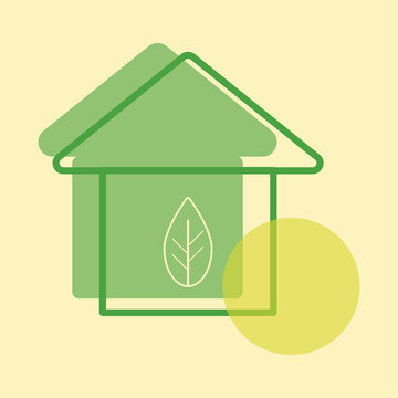 Green House Flat Icon Vector Template With Leaf For Ecology And Planet.