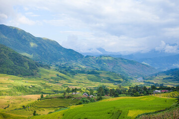 Amazing Rice fields on terraced in rainny seasont at TU LE Valley, Vietnam.Tu Le is a small valley but has beautiful terraces all year round. An attractive tourist destination 250km form Hanoi.