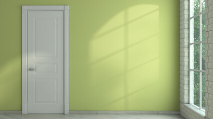 empty room in light currents with an close door and a place for text on the wall 3d render image