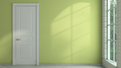 Fototapeta premium empty room in light currents with an close door and a place for text on the wall 3d render image