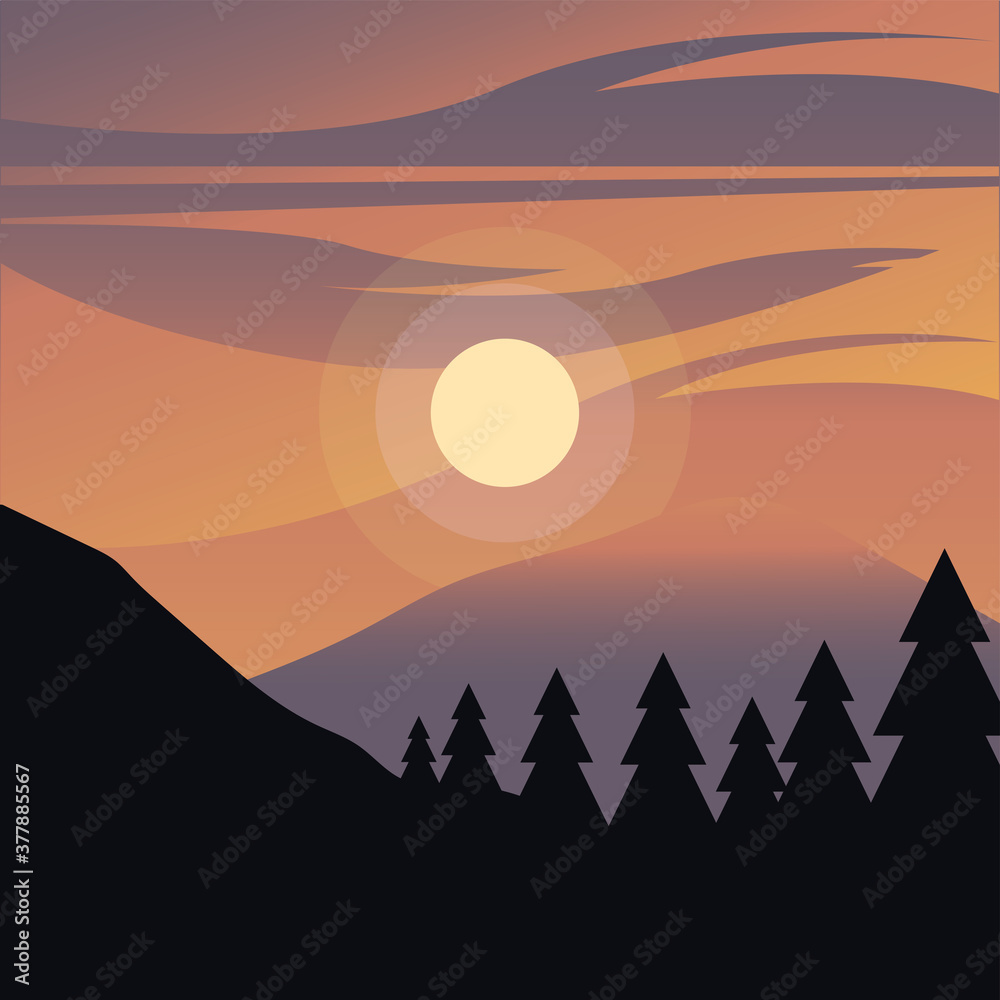 Canvas Prints pine trees in front of red sky vector design