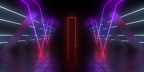 3D abstract background with neon lights. 3d illustration