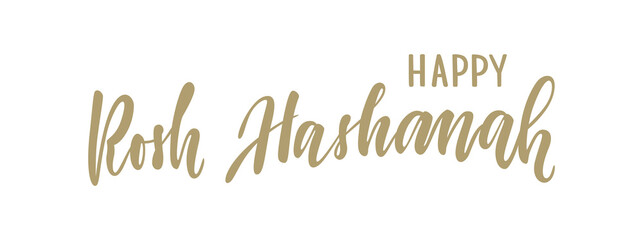 Happy Rosh Hashanah hand drawn lettering. Jewish holiday. Happy new year in Hebrew. Template for design holiday greeting cards and invitations, banner, poster, logo. Vector illustration