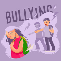 Cartoon Color Characters People and Bullying Concept. Vector