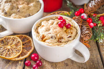 Christmas fruitcake in mug