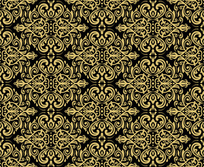 Classic seamless pattern. Damask orient ornament. Classic vintage background. Orient black and golden ornament for fabric, wallpaper and packaging