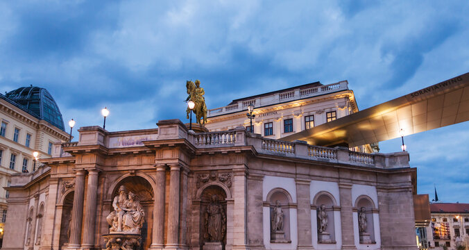 VIENNA, AUSTRIA - SEPTEMBER 30, 2015: Palace of Albertina Museum, Vienna in evening. Albertina is one of most important gallery with about 65000 drawings and 1 million old master prints