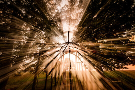 Rays of light coming through the fram of the former St. Anna chapel near Opava, Czech Republic