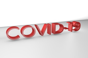 Covid-19 Corona virus red 3D Text floating on white background Cinema4D rendering