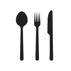 Spoon fork and knife isolated icon vector illustration. Black shape silhouette symbol set of restaurant utensil for graphic design. Kitchen cutlery and other tableware sign. Food and eating symbols V1