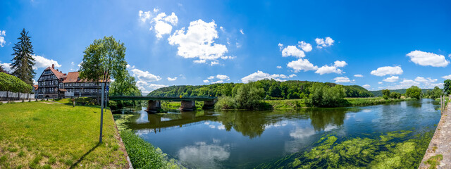 Panorama, Werra Fluss in Wanfried, Hessen, Deutschland 