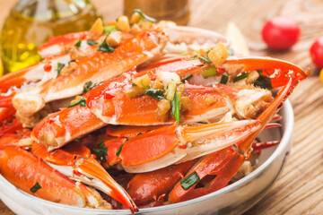 A lot of Boiled crab claws