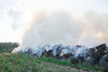 Fire in field after wheat harvest