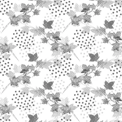 Tafelkleed Grijs naadloos patroon met klimopbladeren en stippen. Handgetekende stijl. Herfst achtergrond. © elenavic