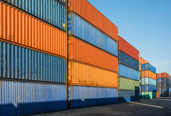 Stacking of Container cargo harbor. Business Logistics import export shipping concept.