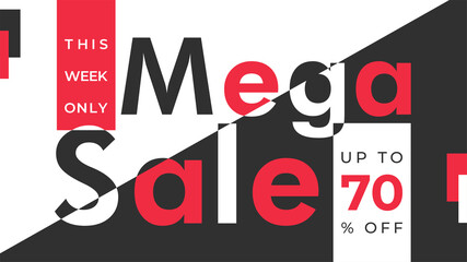 Mega sale discount - vector layout concept illustration. Special offer, this week only, sale up to 70 off percent. Sale banner template design. Creative background.