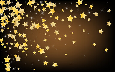 Yellow Twinkle Stars Vector Brown Background. 