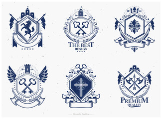 Classy emblems, vector heraldic Coat of Arms. Vintage design elements collection.