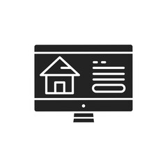 Real estate web site black glyph icon. Central location of web pages. Real estate information. Pictogram for web page, mobile app, promo. UI UX GUI design element.