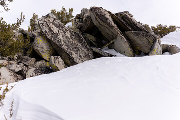 Snow Drift by Rocks at Lake Tahoe mountain