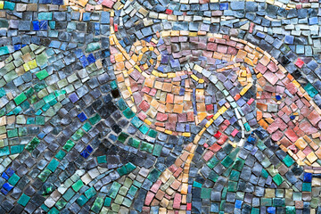 Mosaic wall decoration multicolored. Urban architecture, decorative ornaments. - 377896504
